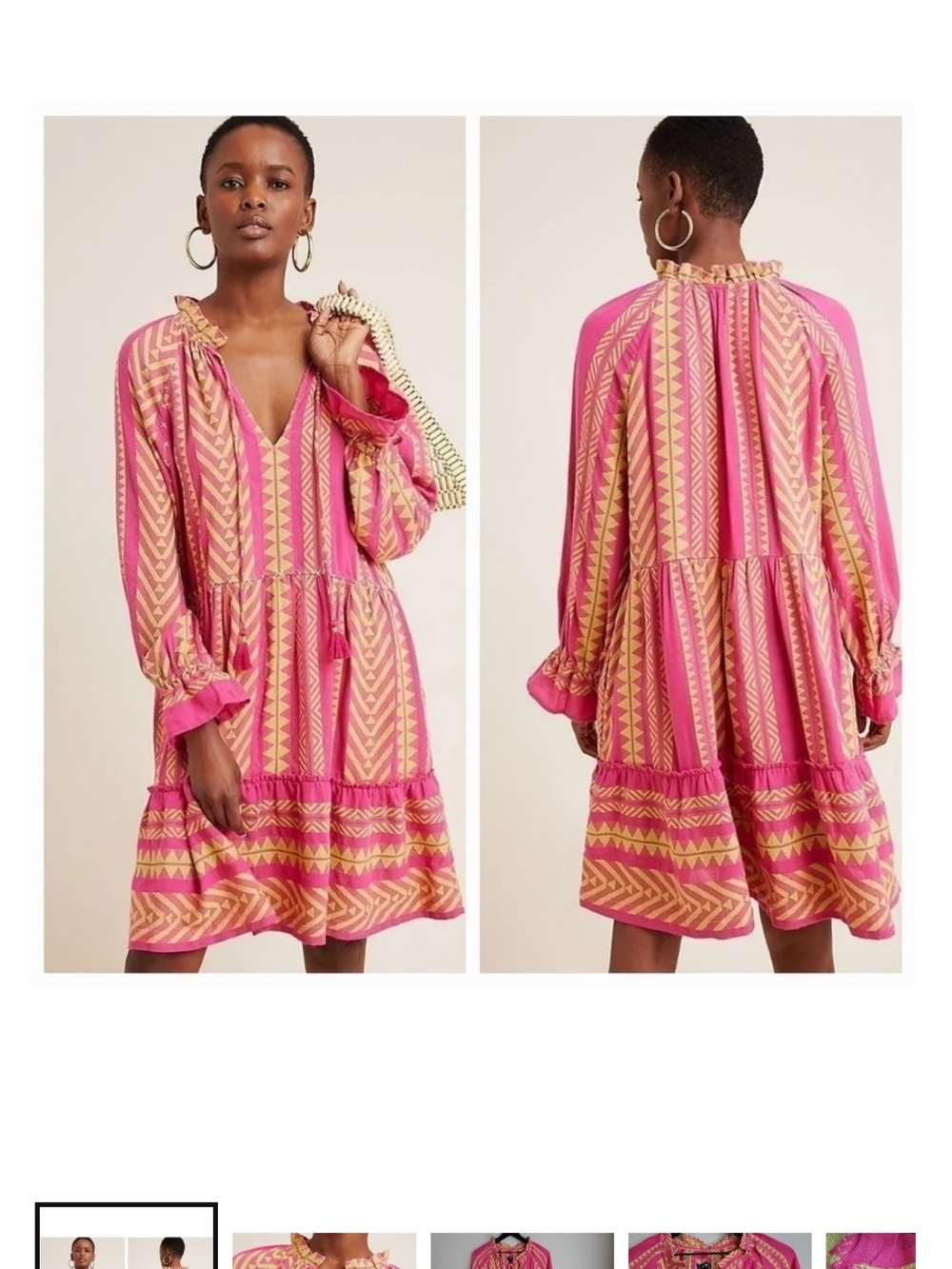 Anthropologie Pink & Gold Printed Tiered Midi Dress